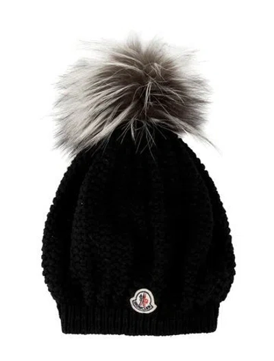 Pre-owned Moncler Woven Beanie Hat In Black