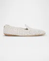 Moncler Woven Leather Loafers In Silk White