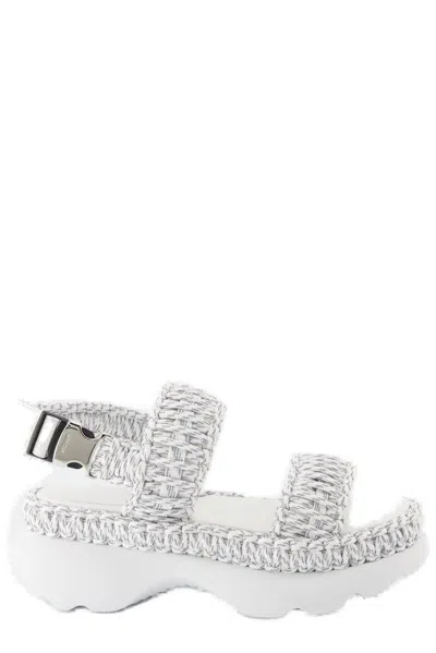 Moncler Woven Strapped Buckled Sandals In White
