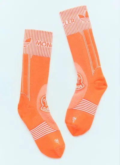 Moncler X Adidas Originals Logo Jacquard Socks In Orange