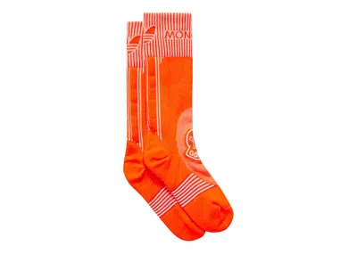 Pre-owned Moncler X Adidas Originals Logo Socks In Bright Orange