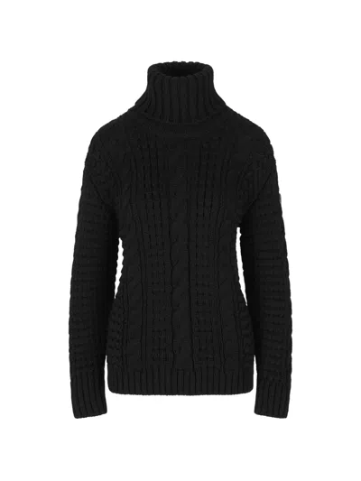 Moncler X Ee72 By Edward Enninful Cable Knit Turtleneck Sweater In Black