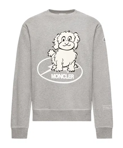Moncler X Fragment Dog Print Cotton Sweatshirt In Gray