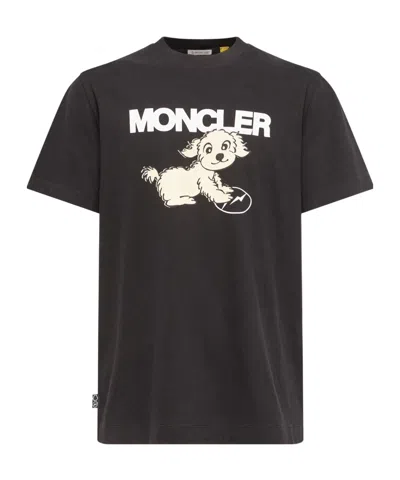 Moncler X Fragment Dog Print Cotton T-shirt In Black