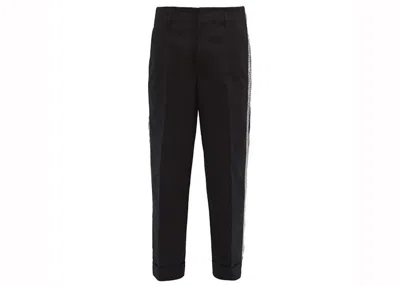 Pre-owned Moncler X Fragment Geometricembroidered Logoprint Trousers In Black