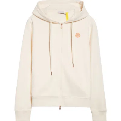 Moncler X Gilga Farm By Donald Glover Logo Patch Fleece Full Zip Hoodie In Neutral