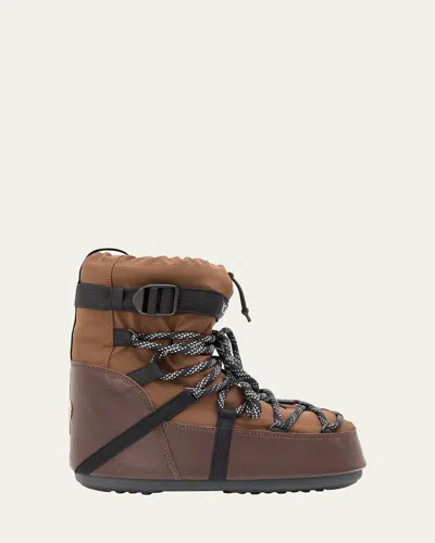 Moncler X Moon Boot Men's Icon Low Gaiter Padded Snow Boots In Brown