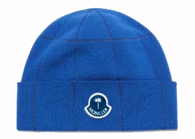 Pre-owned Moncler X Palm Angels Checks Beanie In Blue/white