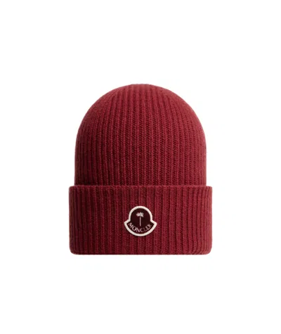 Moncler X Palm Angels Co-branded Ribbed Hat In Red