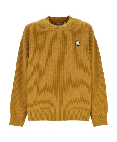 Moncler X Palm Angels Logo Patch Round Neck Sweater In Yellow