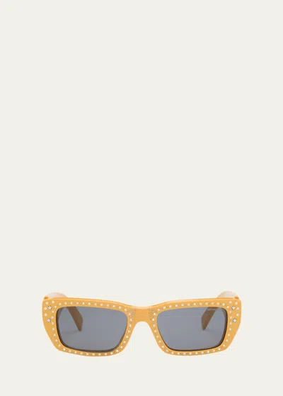 Moncler X Palm Angels Men's Crystal-encrusted Acetate Rectangle Sunglasses In Yellow