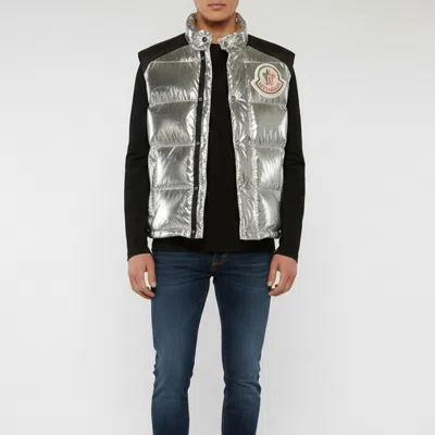 Pre-owned Moncler X Palm Angels Metallic Silver Synthetic Exen Gilet Puffer Vest M