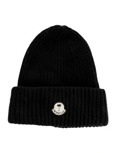 Pre-owned Moncler X Palm Angels Patched Ribbed Beanie In Black