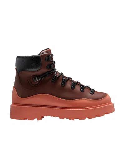 Moncler X Palm Angels Men's Peka Water-repellent Leather Hiking Boots In Brown Pink