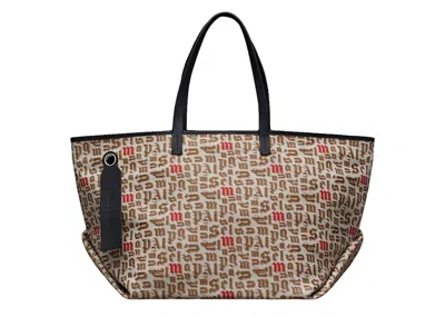 Pre-owned Moncler X Palm Angels Printed Tote Bag Logo Pattern Jacquard In Beige/black