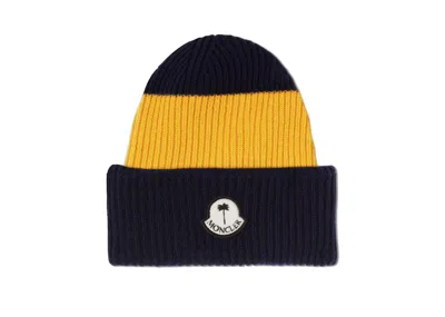 Pre-owned Moncler X Palm Angels Wool Beanie In Yellow/blue In Multi