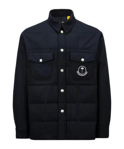 Moncler X Palm Angels Wool Shirt Down Jacket In Blue