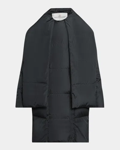 Moncler X Qiu Hao Gaoya Long Down Coat With Detachable Scarf In Gray