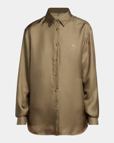 Moncler X Qiu Hao Long-sleeve Silk Twill Shirt In Green