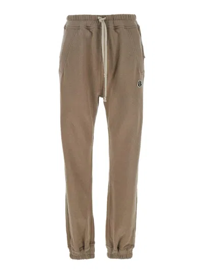 MONCLER X RICK OWENS BEIGE JOGGERS WITH ELASTIC DRAWSTRING WAIST AND LOGO PATCH ON THE FRONT IN COTTON WOMAN