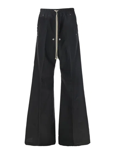 Moncler X Rick Owens 'belas' Black Pants With Drawstring Waist And Logo Patch On The Side In Tech Fabric Man