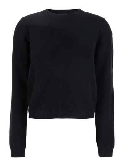 MONCLER X RICK OWENS 'BIKER' BLACK CREWNECK SWEATER WITH LOGO PATCH ON THE SLEEVE