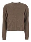 Moncler X Rick Owens 'biker' Brown Crewneck Sweater With Logo Patch On The Sleeve In Wool And Cashmere Blend Woman