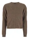 Moncler X Rick Owens 'biker' Brown Crewneck Sweater With Logo Patch On The Sleeve In Wool And Cashmere Blend Woman