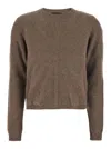 Moncler X Rick Owens 'biker' Brown Crewneck Sweater With Logo Patch On The Sleeve In Wool And Cashmere Blend Woman