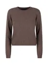 Moncler X Rick Owens Cropped Brown Knit Sweater With Round Neckline In Brown