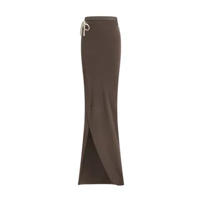 Moncler X Rick Owens Cotton Long Women's Skirt In Brown