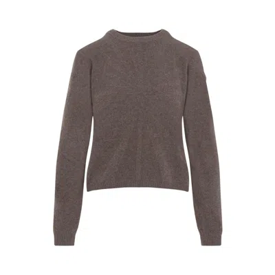 Moncler X Rick Owens Cropped Brown Knit Sweater With Round Neckline