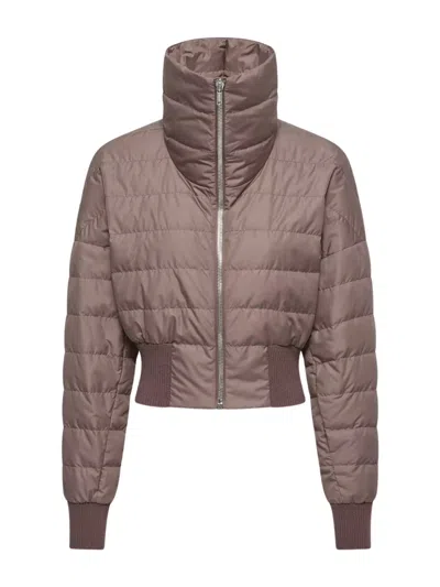 Moncler X Rick Owens Cropped Down Jacket With Padded Taffeta And Knit Trims In Brown