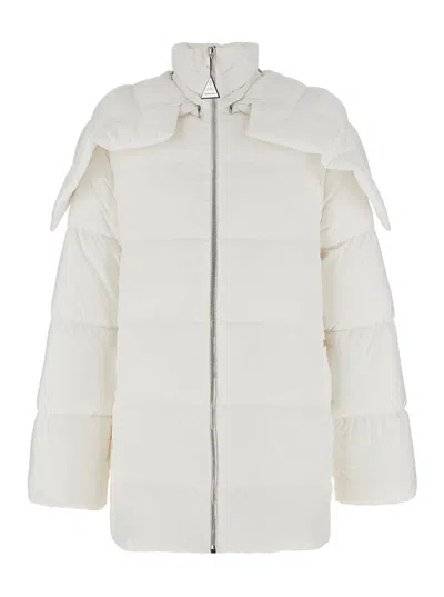 MONCLER X RICK OWENS 'CYCLOPIC' WHITE DOWN JACKET WITH REMOVABLE HOOD AND LOGO PATCH IN TECH FABRIC MAN