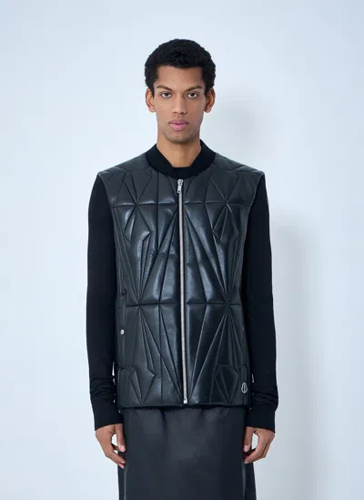 Moncler X Rick Owens Geocamo Flight Leather Hooded Gilet In Black