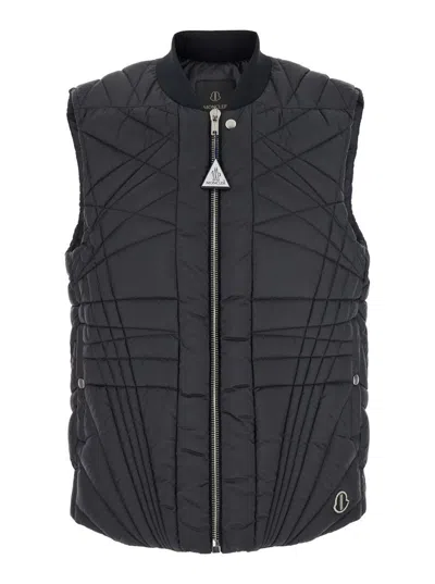 MONCLER X RICK OWENS 'MEGAPENTA' BLACK VEST WITH LOGO DETAIL ON THE ZIP PULLER AND LOGO PATCH ON THE FRONT
