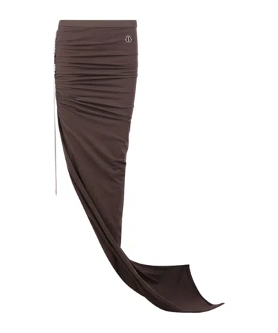 Moncler X Rick Owens Moncler  Rick Owens Drawstring Ruched Maxi Skirt In Brown