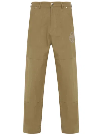 Moncler X Roc Nation By Jay-z Men's Beige Cotton Canvas Trousers With Embroidered Logo And Multiple Pockets
