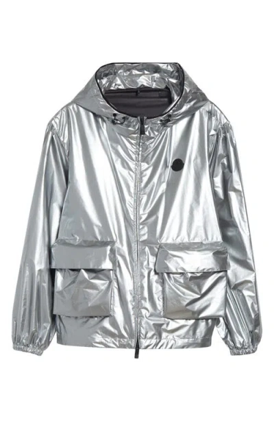 Moncler Ylang Metallic Bomber Jacket In Silver