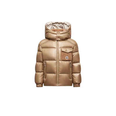 Moncler Kids' Yule Hooded Down Jacket, Boy, Beige, Size: 8y In Brown