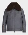 Moncler Yunque Down Denim Jacket In Gray