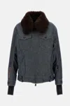 Moncler Yunque Shearling-trimmed Denim Down Jacket In Blue