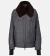 Moncler Yunque Shearling-trimmed Denim Down Jacket In Gray