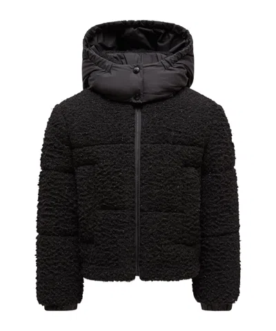 Moncler Zambaga Metallic Teddy Hooded Down Jacket In Black