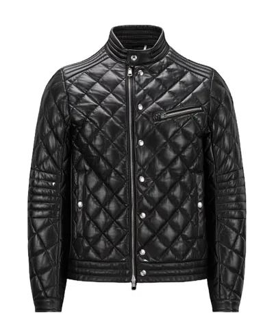Moncler Zancara Diamond-quilted Leather Jacket In Black