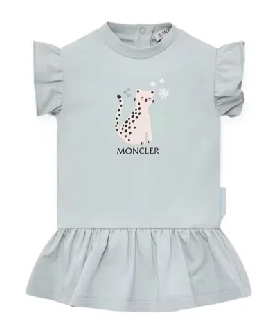Moncler Zebra Print Cotton Dress In Blue