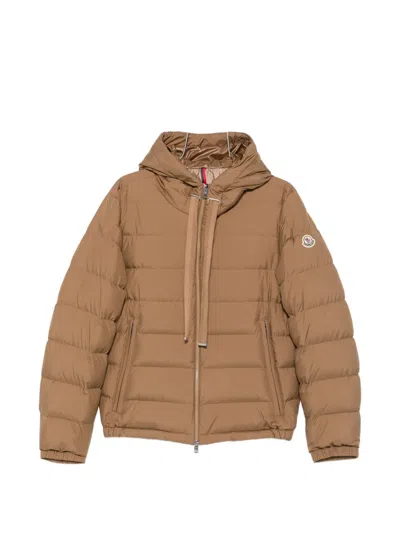 Moncler Zeflor Hooded Quilted Jacket In Brown