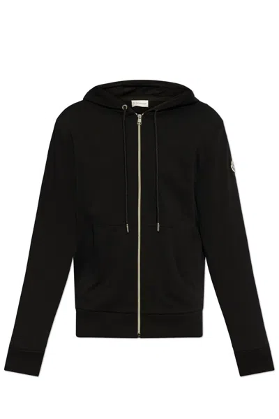Moncler Cotton Zip Hooded Top In Black
