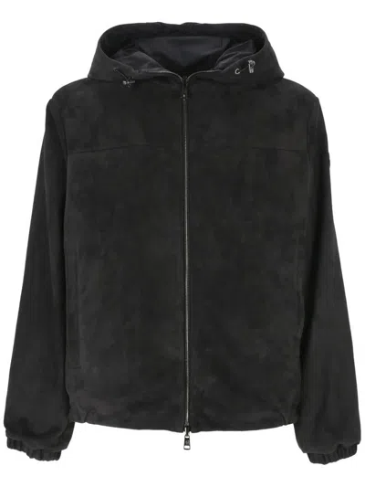 Moncler Zipped Hooded Jacket In Black