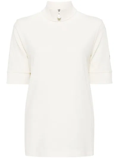 Moncler Zip Cotton T-shirt In Neutrals